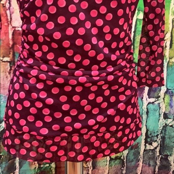 Elle xs purple pink polkadots long sleeve blouse - Picture 2 of 8